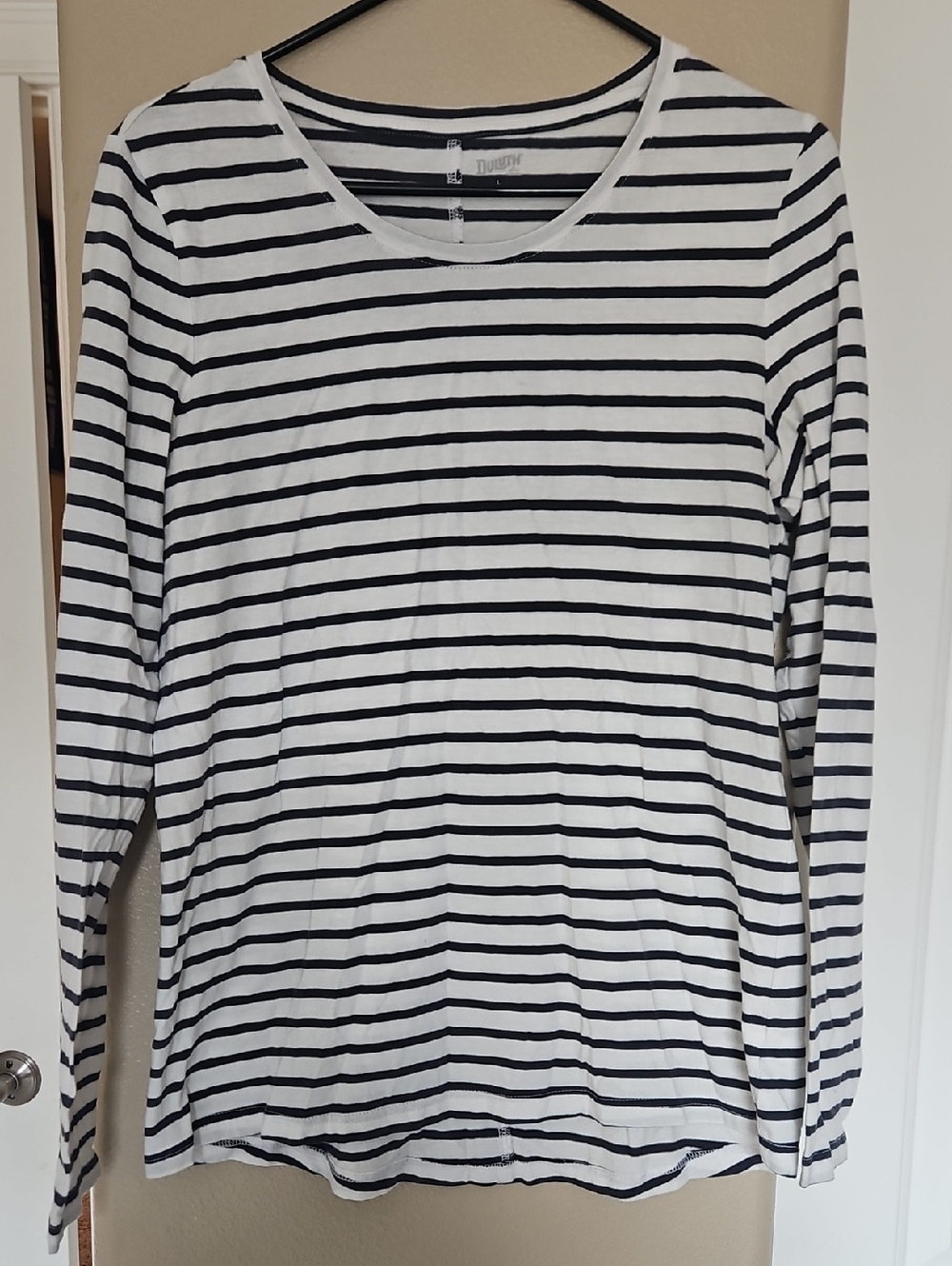 Duluth Trading Co Striped Long Sleeve Tee - White & Navy